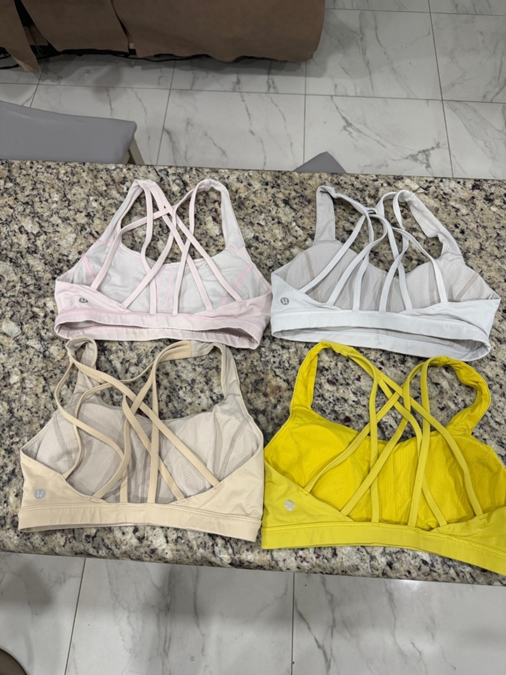Women’s Strappy Back Sports Bra - Yellow, Cream, Pink, White